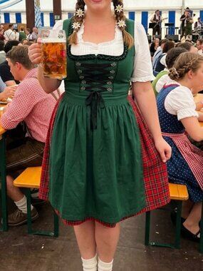 Kruger white Dirndl blouse sz US 14/16 EU 48 beautiful stitching & ruffled trim